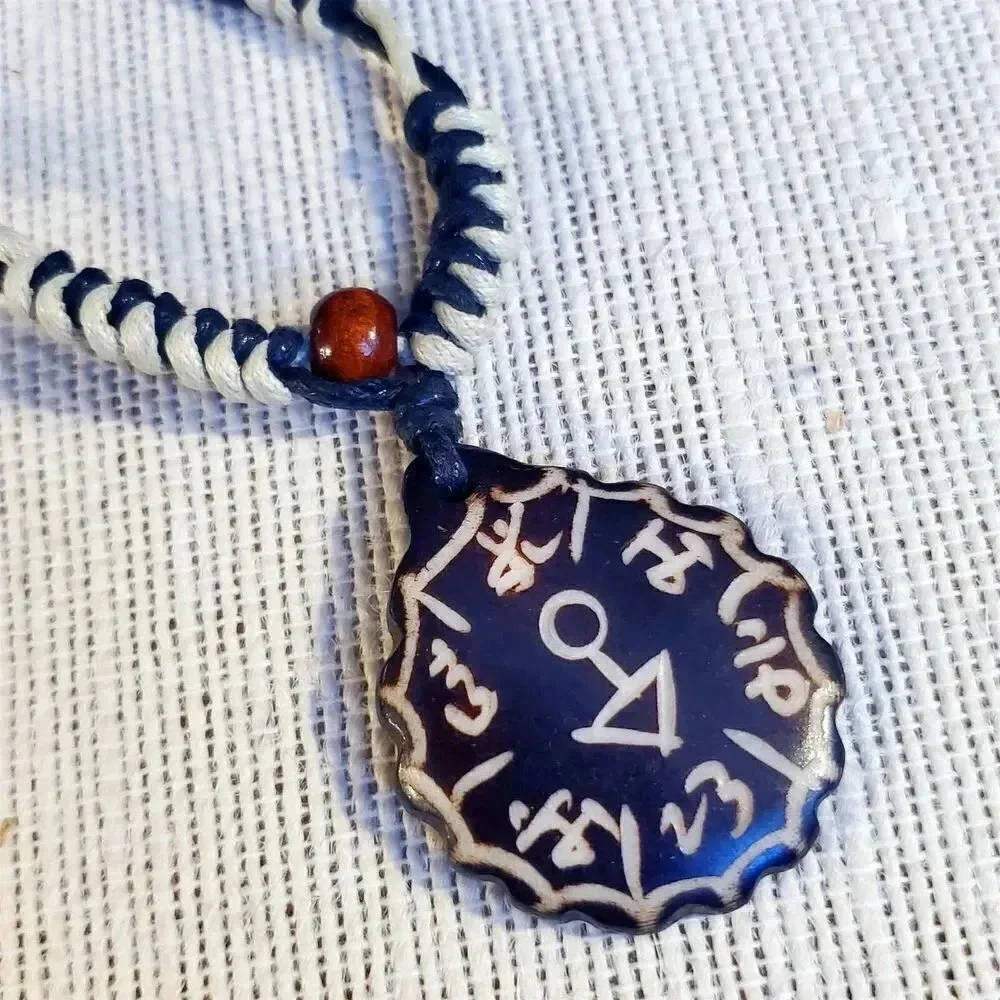 Hand Crafted Tribal Buffalo Bone Sanskrit Symbols Necklace from India